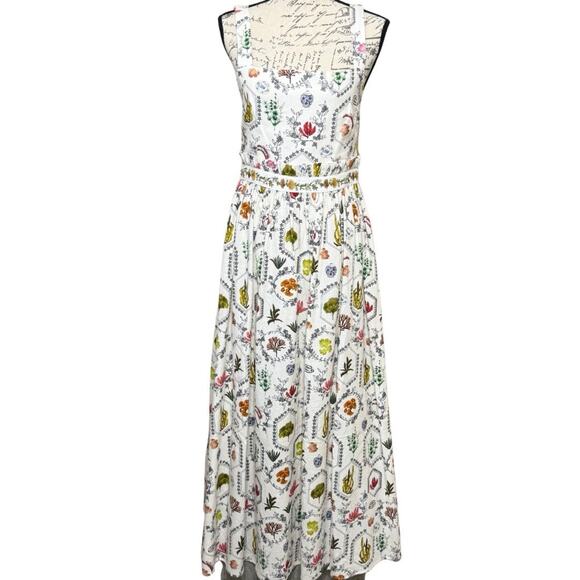 Christian Lacroix Linen Blend Maxi Dress Size S White Floral Beaded Tie Back NEW - Picture 1 of 12